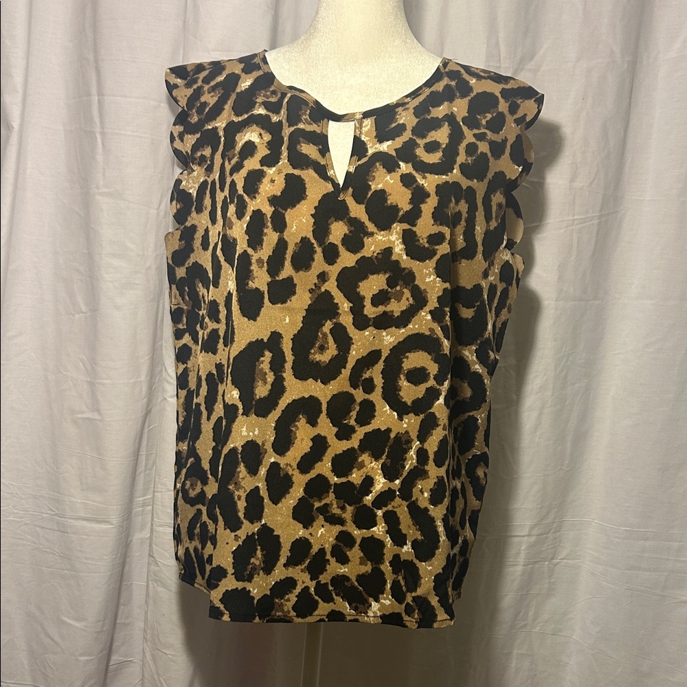 Leopard Print Ruffle Sleeve Top